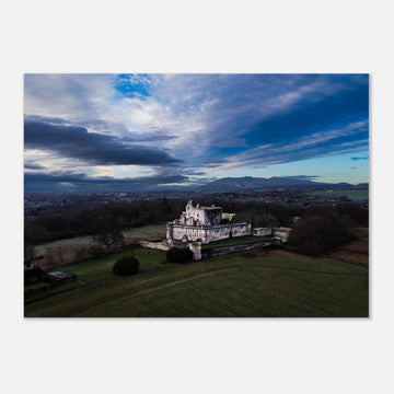 Craigmillar Castle sunrise wall art with ruined towers under moody dawn sky