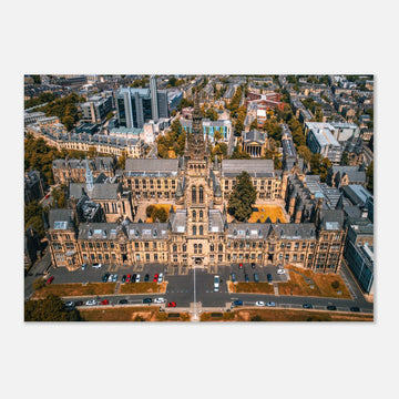 Glasgow University aerial wall art showing tower and Kelvingrove Park