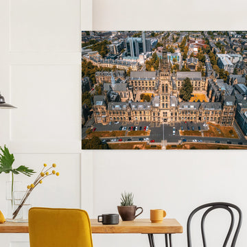 Glasgow University aerial wall art showing tower and Kelvingrove Park