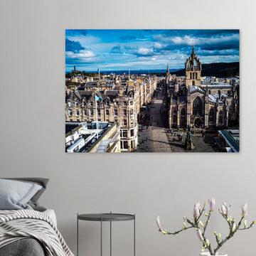 St Giles Cathedral Royal Mile wall art with aerial view of Edinburgh Old Town