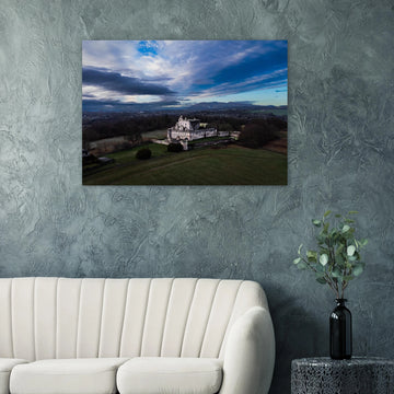 Craigmillar Castle sunrise wall art with ruined towers under moody dawn sky