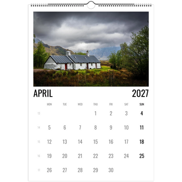 Scotland calendar 2027 cover with iconic Scottish landscape