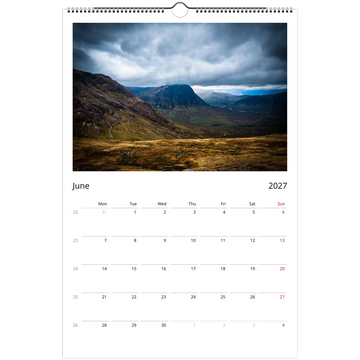 Scotland calendar 2027 cover with iconic Scottish landscape