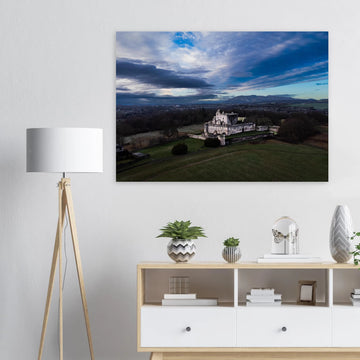 Craigmillar Castle sunrise wall art with ruined towers under moody dawn sky