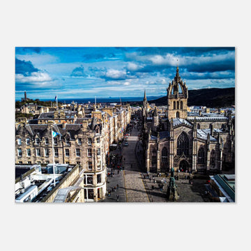 St Giles Cathedral Royal Mile wall art with aerial view of Edinburgh Old Town