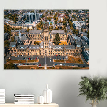 Glasgow University aerial wall art showing tower and Kelvingrove Park