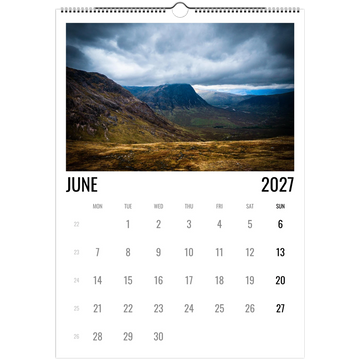 Scotland calendar 2027 cover with iconic Scottish landscape