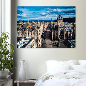 St Giles Cathedral Royal Mile wall art with aerial view of Edinburgh Old Town
