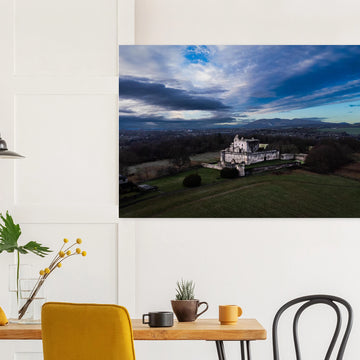 Craigmillar Castle sunrise wall art with ruined towers under moody dawn sky