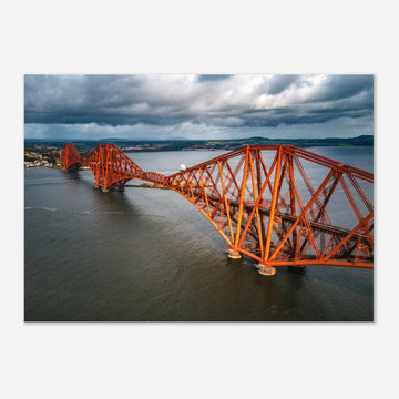Forth railway bridge aerial wall art with red cantilever spans over the Firth of Forth