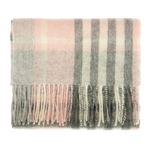 Lambswool Scarf | Chequer Tartan Light Pink And Grey