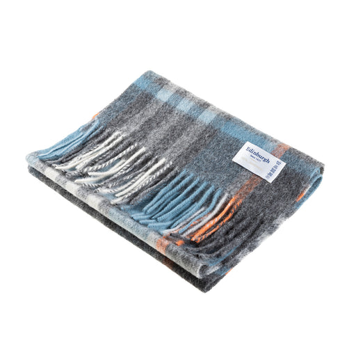 Lambswool Scarf | Chequer Orange Grey L Blue