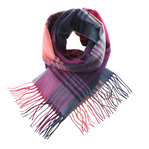 Cashmere Wide Scarf | Broken Check - Orange/Pink/Denim