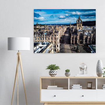 St Giles Cathedral Royal Mile wall art with aerial view of Edinburgh Old Town