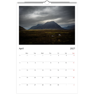 Glencoe 2027 calendar – moody tones and moody photos US/CA version