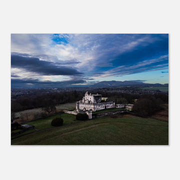 Craigmillar Castle sunrise wall art with ruined towers under moody dawn sky