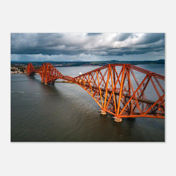 Forth railway bridge aerial wall art with red cantilever spans over the Firth of Forth