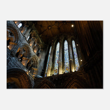 Glasgow Cathedral interior wall art showing Gothic nave and stained glass window