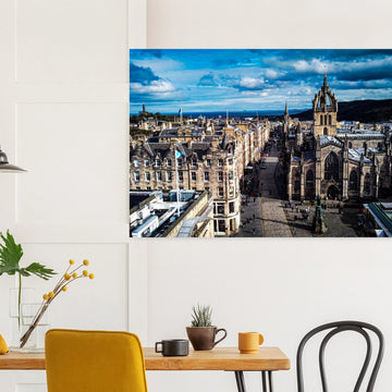 St Giles Cathedral Royal Mile wall art with aerial view of Edinburgh Old Town