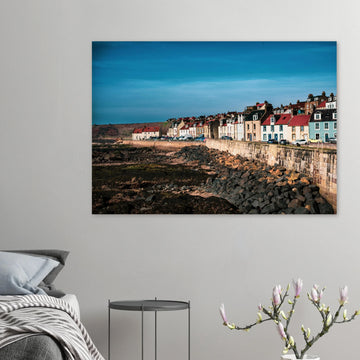 Pittenweem village wall art with white cottages and red roofs along narrow East Neuk street