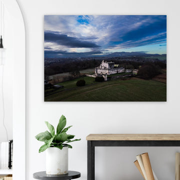 Craigmillar Castle sunrise wall art with ruined towers under moody dawn sky
