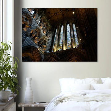 Glasgow Cathedral interior wall art showing Gothic nave and stained glass window