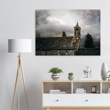 Torphichen parish church tower stormy sky wall art with kirk and medieval tower under dark clouds