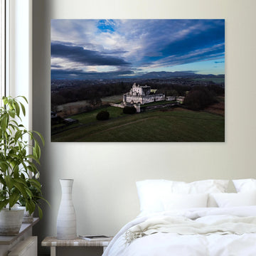 Craigmillar Castle sunrise wall art with ruined towers under moody dawn sky