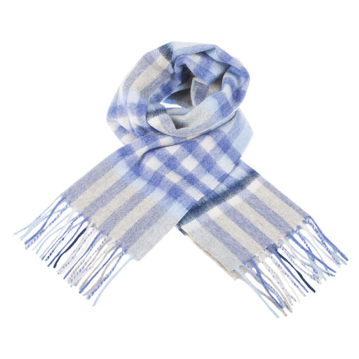 Cashmere Scarf Chequer Tartan - Glacier/Light Grey