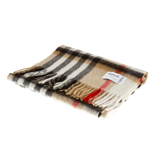 Lambswool Scarf | Chequer Camel And Grey