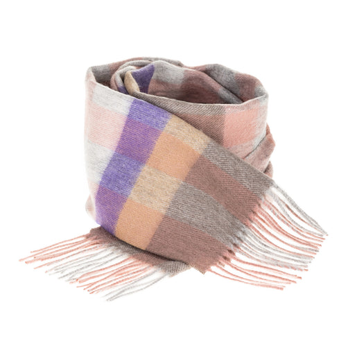 Lambswool Scarf | Giant Chequer Dark Pink And Purple