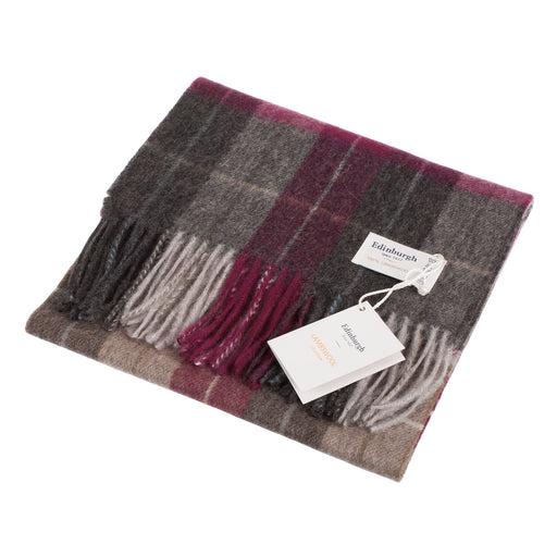 Lambswool Scarf | Multi Windowpane - Khaki/Grey/Plum