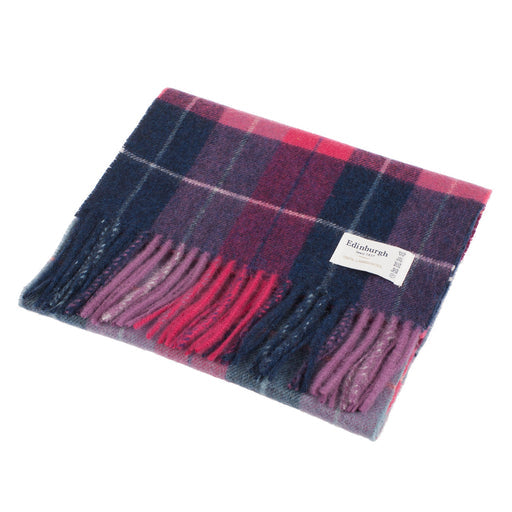 Lambswool Scarf | Multi Windowpane - Navy/Pink
