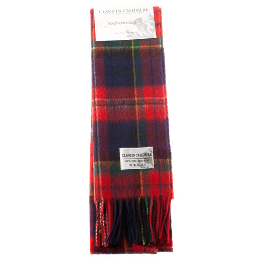 Cashmere Scarf featuring Macpherson Clan tartan, a Scottish clan tartan with yellow, green and black stripes representing Clan Macpherson from Scotland.