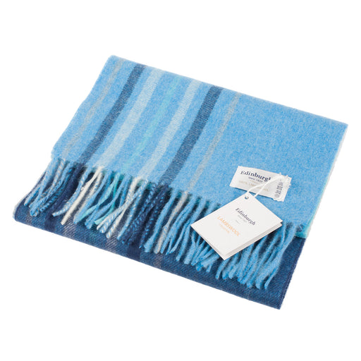 Lambswool Scarf | Blue Check - Aqua Blue