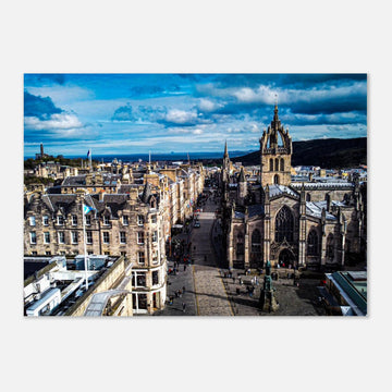 St Giles Cathedral Royal Mile wall art with aerial view of Edinburgh Old Town