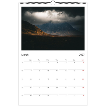 Glencoe 2027 calendar – moody tones and moody photos US/CA version