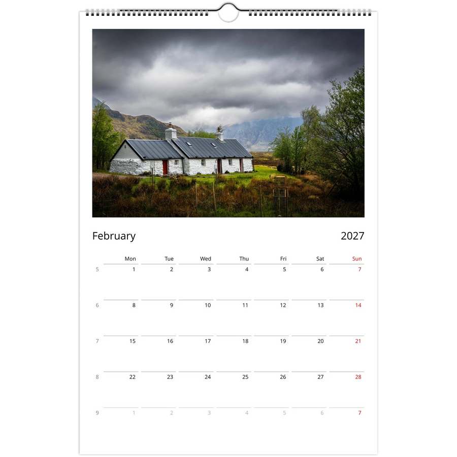 Glencoe 2027 calendar – moody tones and moody photos US/CA version