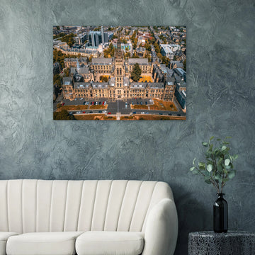 Glasgow University aerial wall art showing tower and Kelvingrove Park