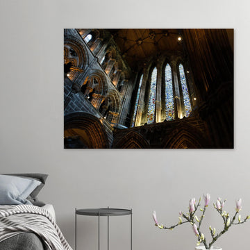 Glasgow Cathedral interior wall art showing Gothic nave and stained glass window