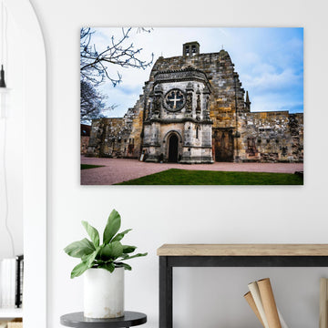 Rosslyn Chapel wall art front view showing ornate Gothic façade and entrance