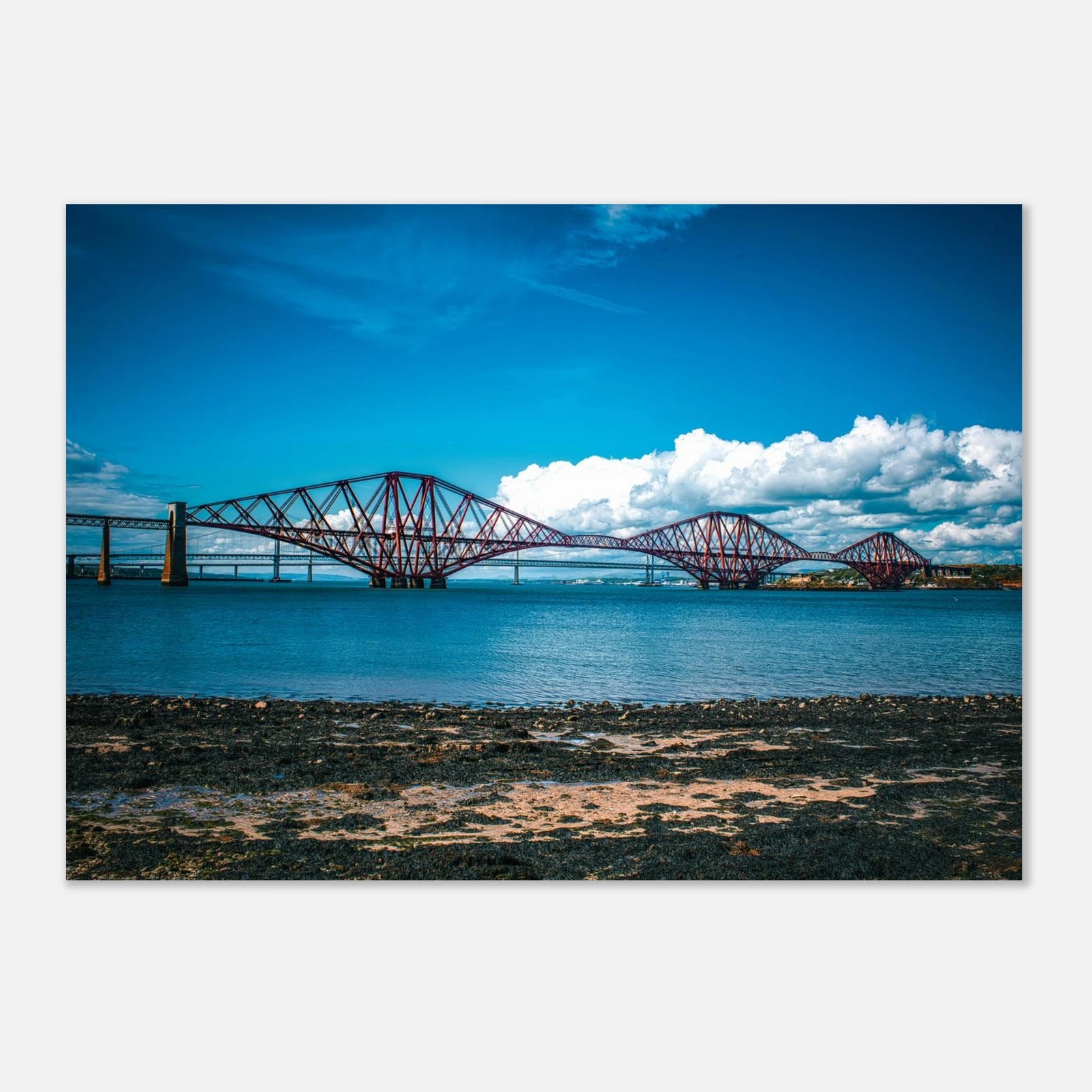 Forth bridges wall art print showing rail bridge, road bridge and Queensferry Crossing 