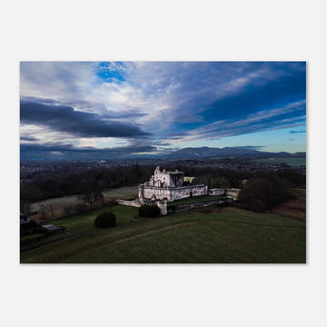 Craigmillar Castle sunrise wall art with ruined towers under moody dawn sky
