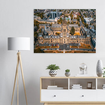 Glasgow University aerial wall art showing tower and Kelvingrove Park