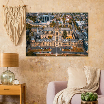 Glasgow University aerial wall art showing tower and Kelvingrove Park