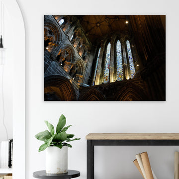 Glasgow Cathedral interior wall art showing Gothic nave and stained glass window