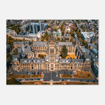 Glasgow University aerial wall art showing tower and Kelvingrove Park