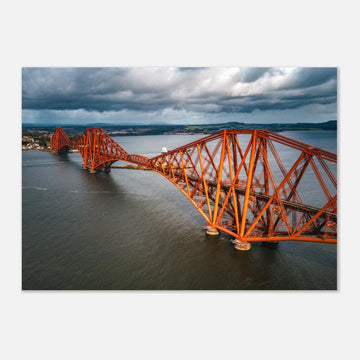 Forth railway bridge aerial wall art with red cantilever spans over the Firth of Forth