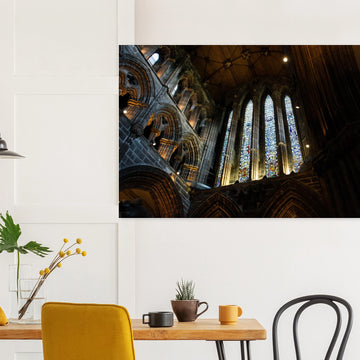 Glasgow Cathedral interior wall art showing Gothic nave and stained glass window