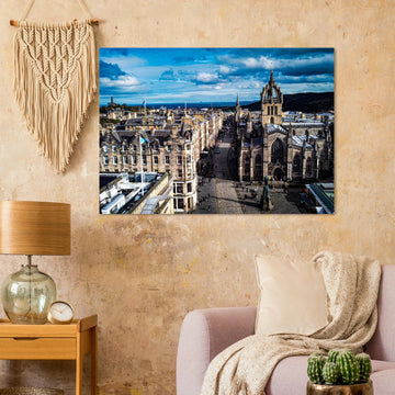 St Giles Cathedral Royal Mile wall art with aerial view of Edinburgh Old Town